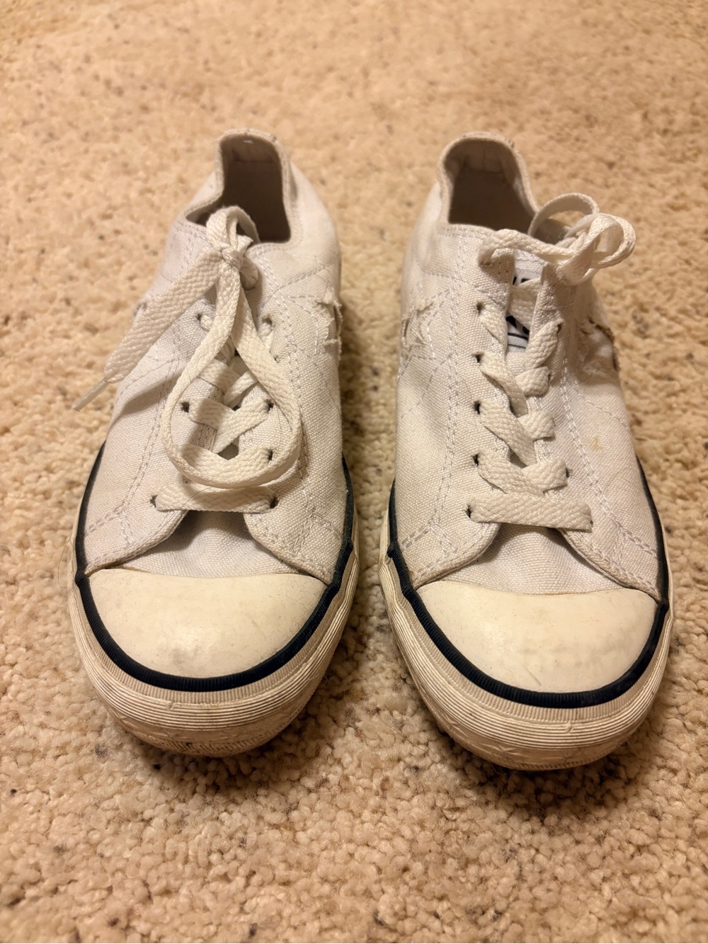 Converse White Canvas Lace-Up Sneakers with Navy Trim